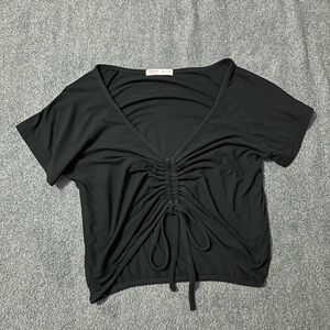 ROMWE Black Ruched V-Neck Blouse
